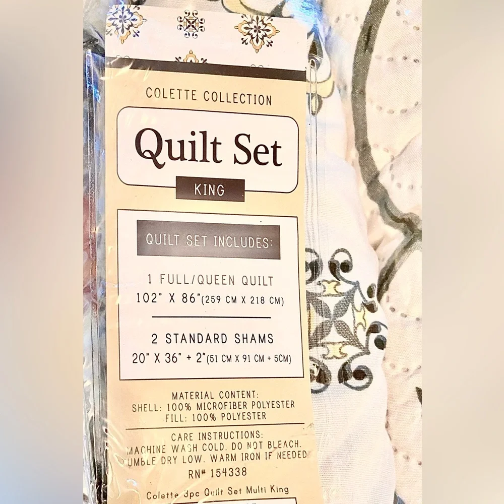 🌼 Colette Reversible Quilt Set, Very Lightweight, White Gray Yellow, size King